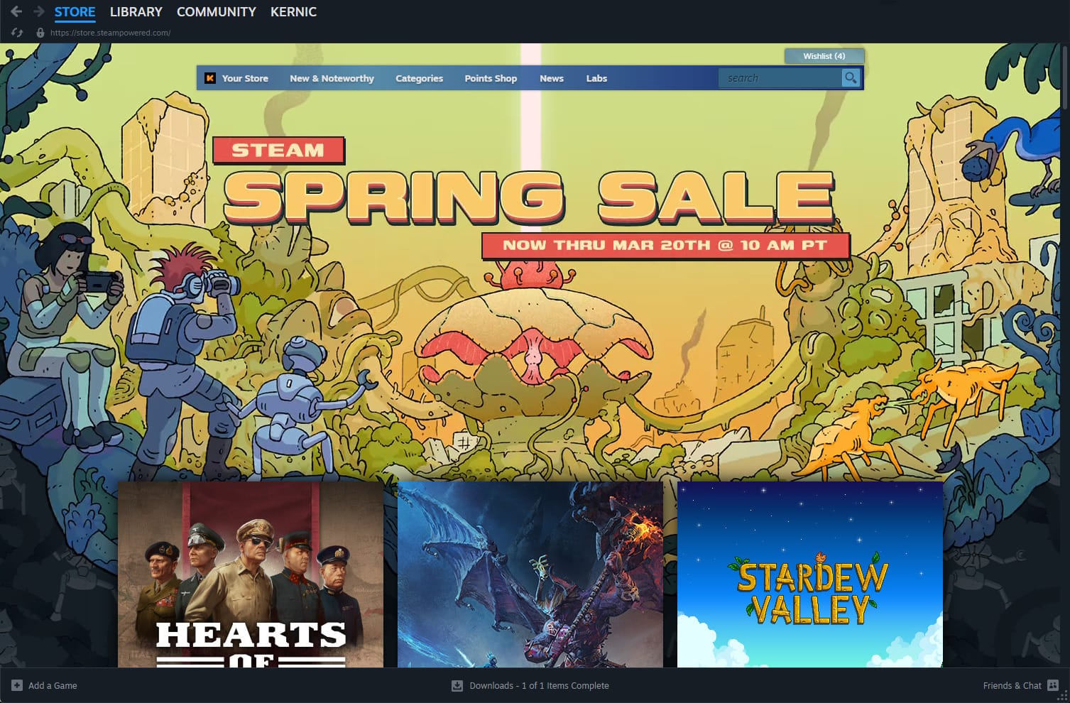 Startseite des Steam Stores